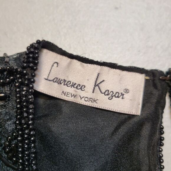 Laurence Kazar Vintage Mesh Lace Black Beaded Blouse 80s Scalloped Hem - Picture 7 of 9